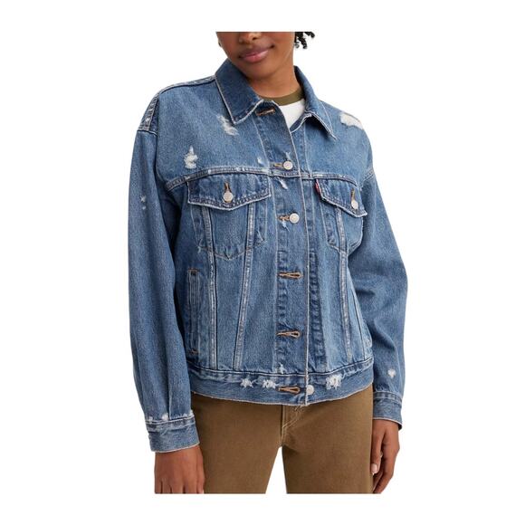 Levi's Jackets & Blazers - Levis 90s Trucker Jacket Sz S Relaxed Fit Medium Wash Collared Distressed Denim